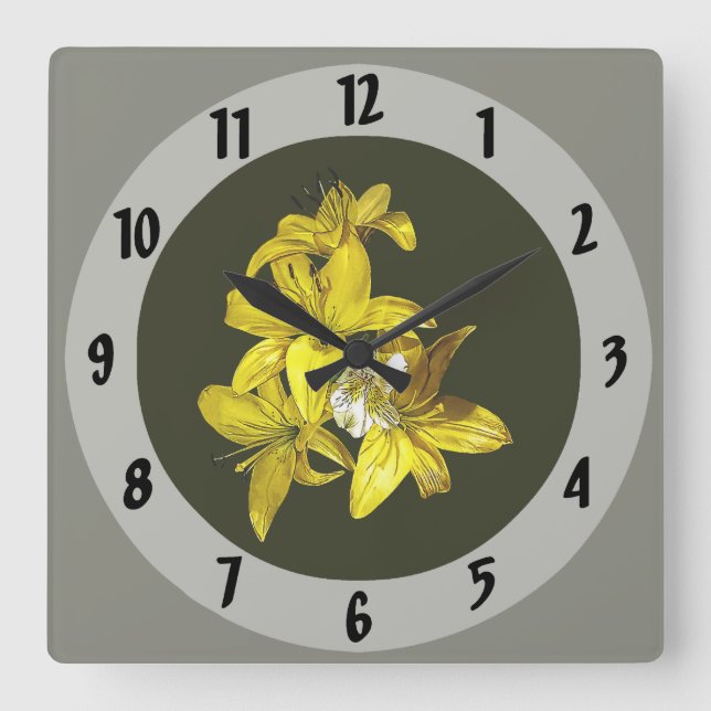 Group of Yellow Lilies Square Wall Clock (Front)