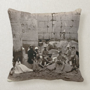 Group photograph in the Hall of Columns, Karnak, T Throw Pillow