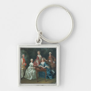 Group portrait of the Harrach family playing Keychain
