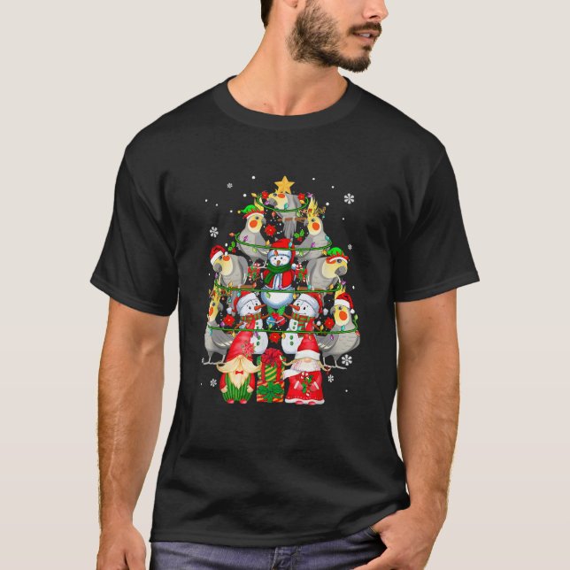 Group Santa Cockatiel Birds With Snowmen Gnomes As T-Shirt (Front)