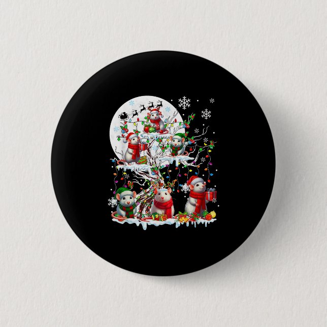 Group Santa Reindeer Elf Rats On Tree Christmas Sn 2 Inch Round Button (Front)