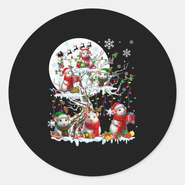 Group Santa Reindeer Elf Rats On Tree Christmas Sn Classic Round Sticker (Front)