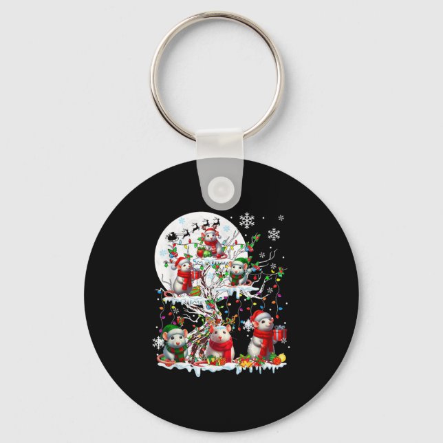 Group Santa Reindeer Elf Rats On Tree Christmas Sn Keychain (Front)