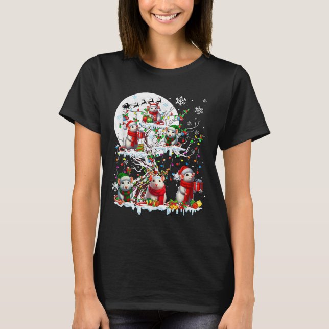 Group Santa Reindeer Elf Rats On Tree Christmas Sn T-Shirt (Front)