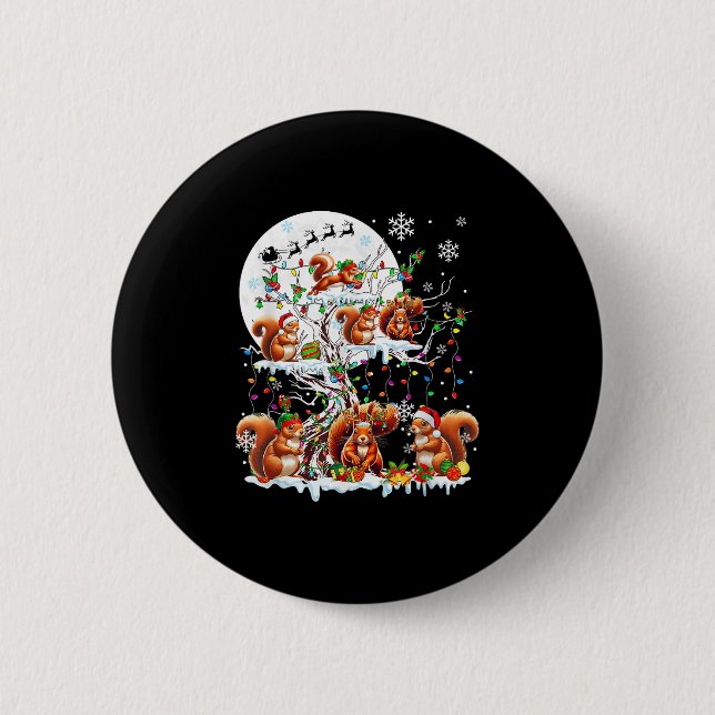 Group Santa Reindeer Elf Squirrels On Tree Christm 2 Inch Round Button (Front)