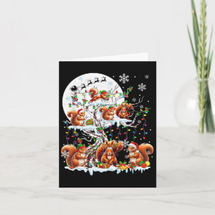 Group Santa Reindeer Elf Squirrels On Tree Christm Card