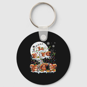 Group Santa Reindeer Elf Squirrels On Tree Christm Keychain