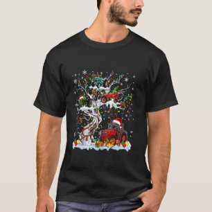 Group Santa Reindeer Elf Tractors On Xmas Tree Dri T-Shirt