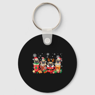Group Santa Reindeer Pugs In Coffee C Christmas  Keychain