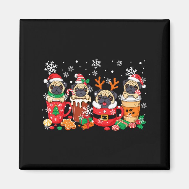 Group Santa Reindeer Pugs In Coffee C Christmas  Magnet (Front)