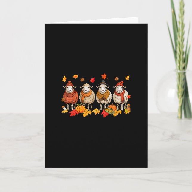 Group Sheeps Thanksgiving Fall Leaves Pumpkins Far Card (Front)