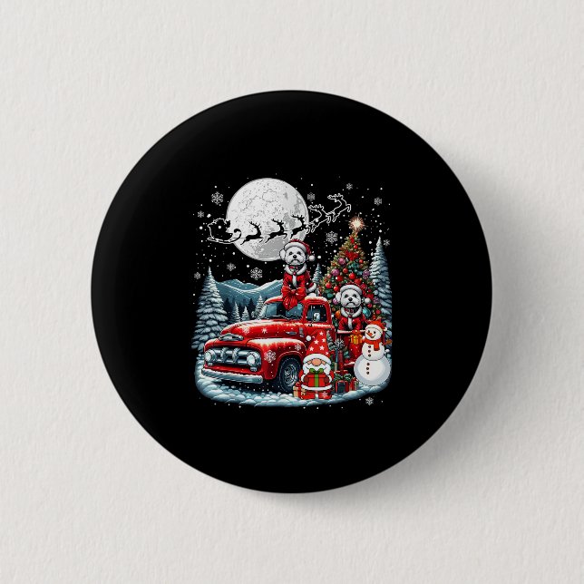 Group Xmas Gnome Snowman Santa Bichon Frises On Ck 2 Inch Round Button (Front)