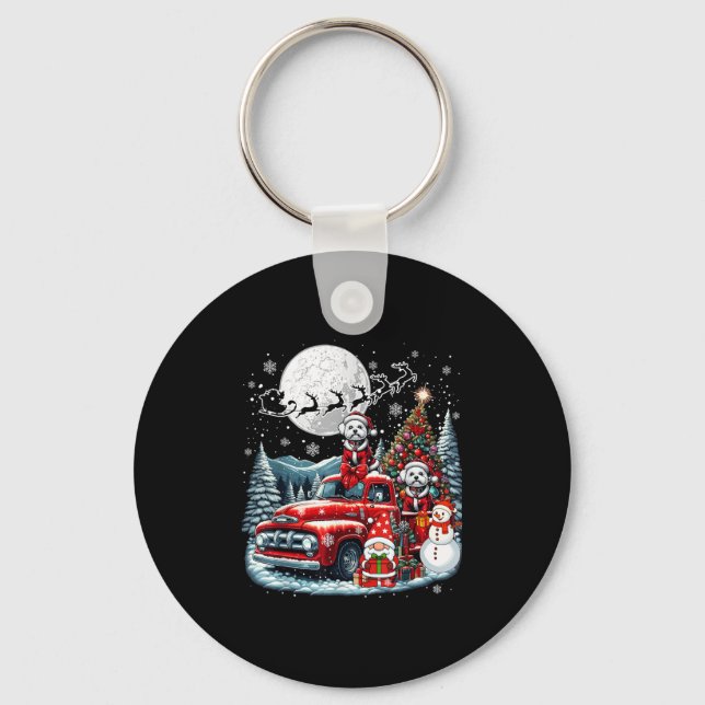 Group Xmas Gnome Snowman Santa Bichon Frises On Ck Keychain (Front)