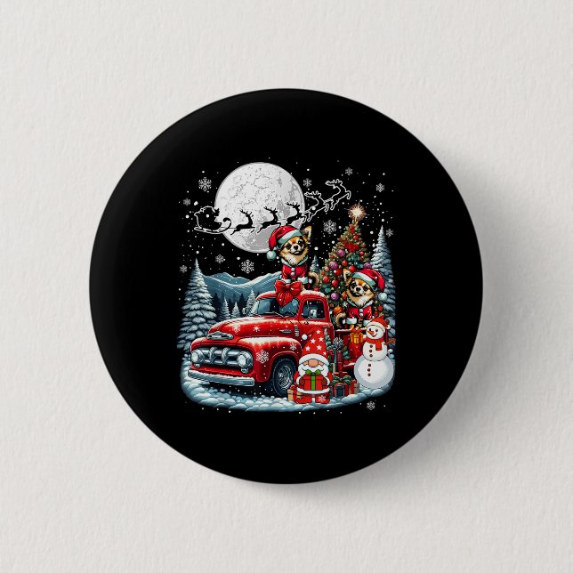Group Xmas Gnome Snowman Santa Chihuahuas On Ckup  2 Inch Round Button (Front)