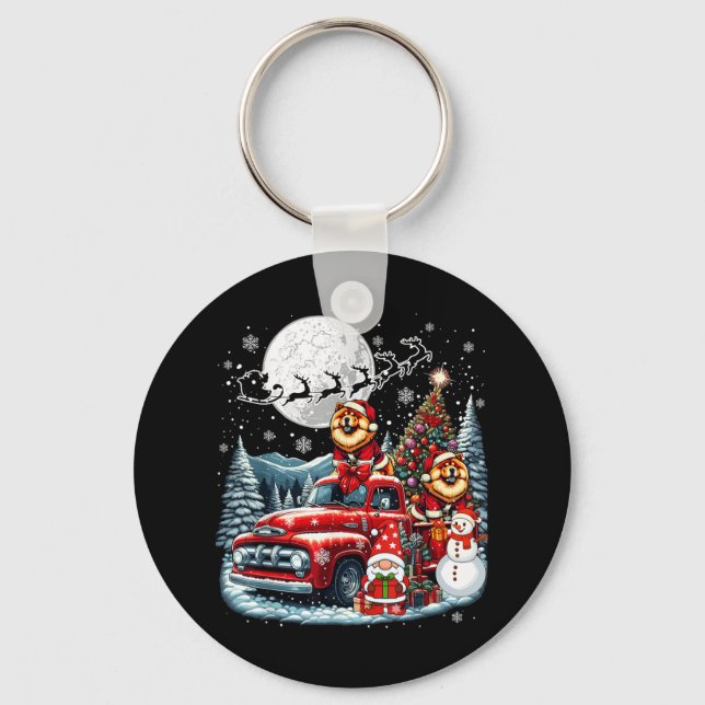 Group Xmas Gnome Snowman Santa Chow Chows On Ckup  Keychain (Front)