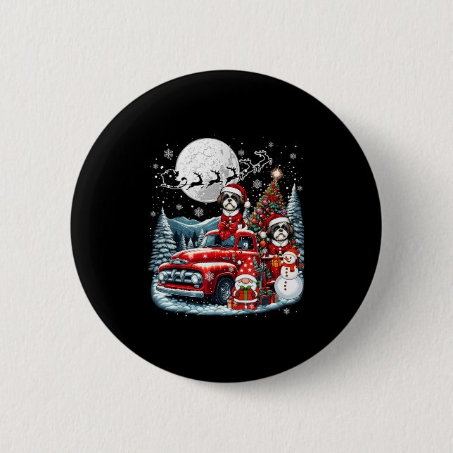 Group Xmas Gnome Snowman Santa Shih Tzus On Ckup T 2 Inch Round Button (Front)