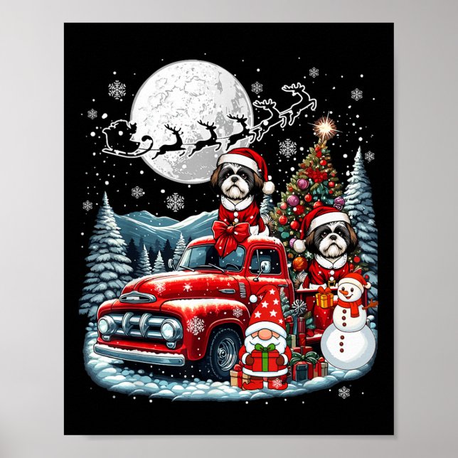 Group Xmas Gnome Snowman Santa Shih Tzus On Ckup T Poster (Front)