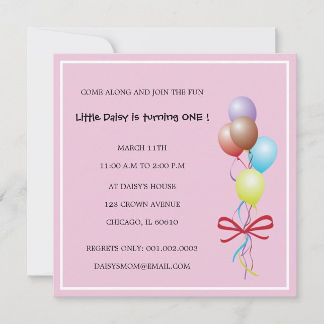 Groupe de ballons - invitations roses (Devant)
