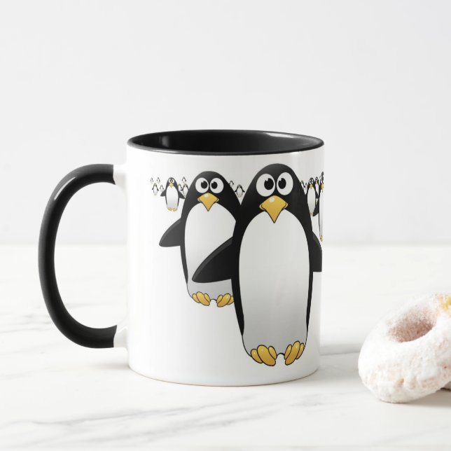 Groupe de Penquins sur une tasse de café (Avec donut)