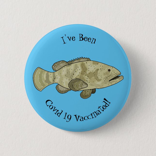 Grouper fish cartoon illustration 2 inch round button (Front)