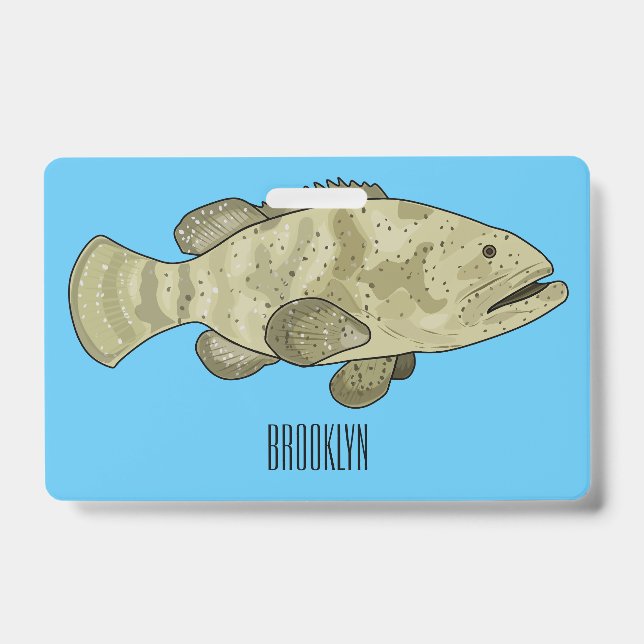 Grouper fish cartoon illustration badge (Front)