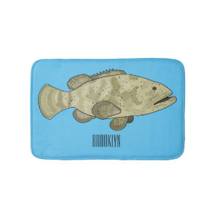 Grouper fish cartoon illustration bath mat