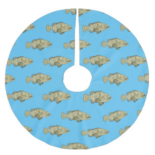 Grouper fish cartoon illustration brushed polyester tree skirt