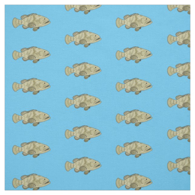 Grouper fish cartoon illustration fabric (Swatch)