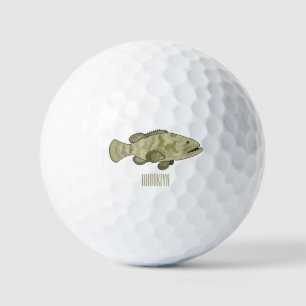 Grouper fish cartoon illustration golf balls