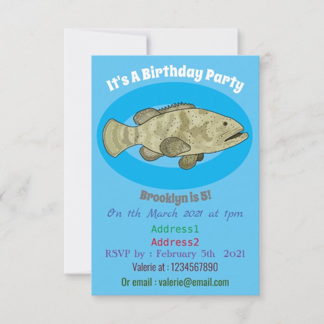 Grouper fish cartoon illustration invitation (Front)