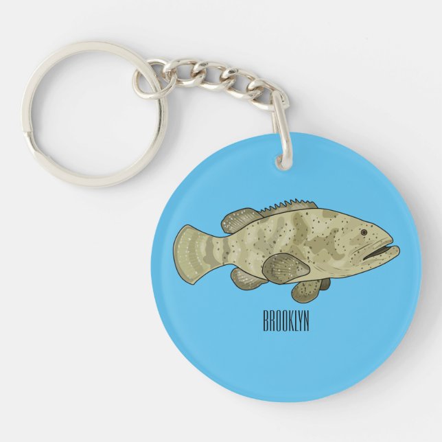 Grouper fish cartoon illustration keychain (Front)