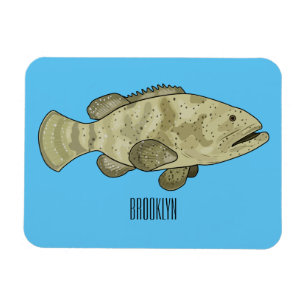 Grouper fish cartoon illustration magnet