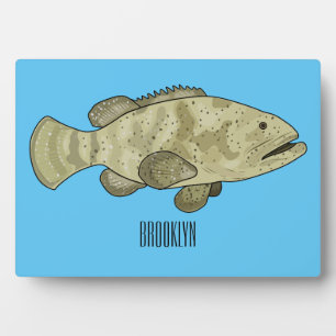 Grouper fish cartoon illustration plaque