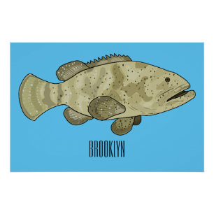 Grouper fish cartoon illustration poster