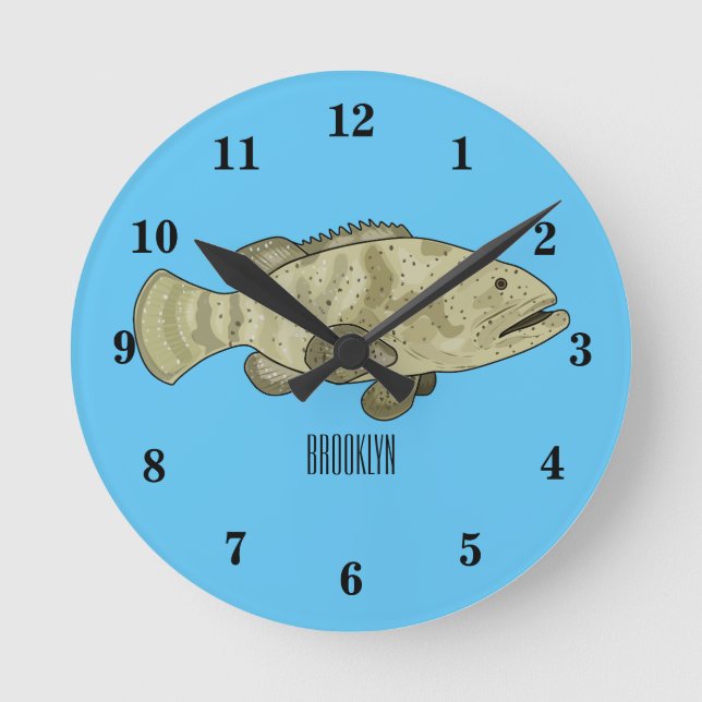 Grouper fish cartoon illustration round clock (Front)