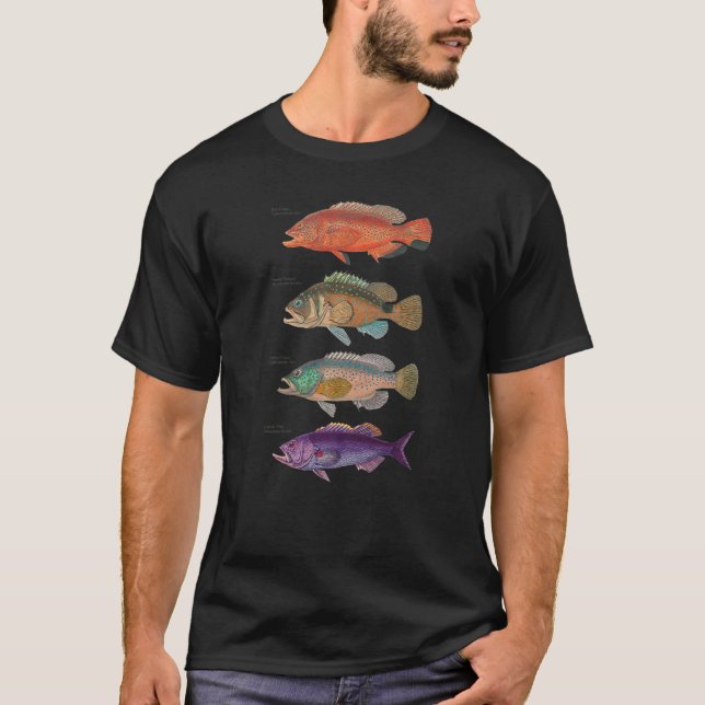 Grouper Fish Fishing Sea Bass Angling Gulf Caribbe T-Shirt (Front)
