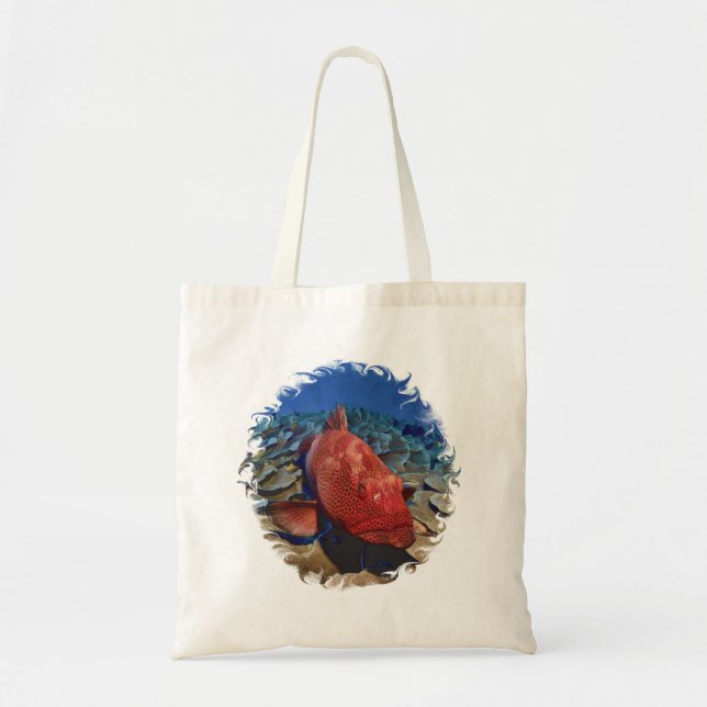 Grouper Fish On Coral Tote Bag (Front)
