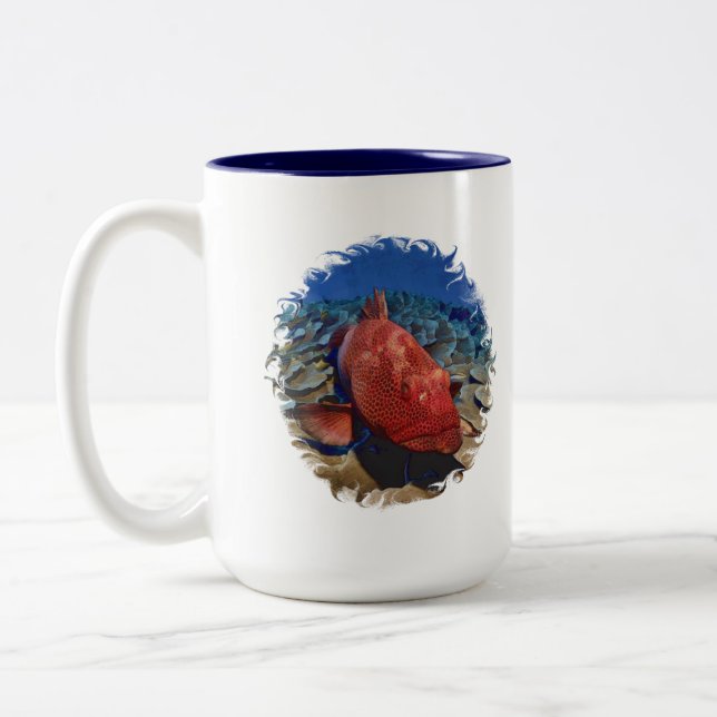 Grouper Fish On Coral Two-Tone Coffee Mug (Left)
