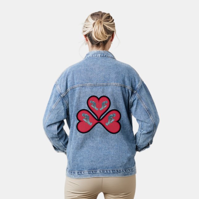 Grouper Twins - 3 Black-bordered Red Hearts |  Denim Jacket (Model)