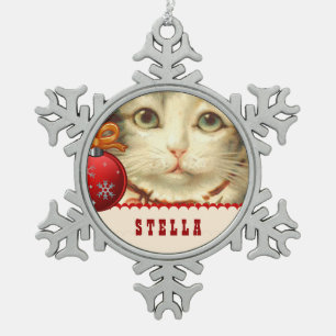 GROUPON Photo Pet Cat with Custom Name V02D Snowflake Pewter Christmas Ornament