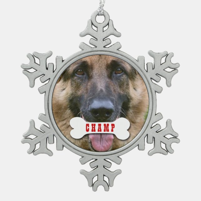 GROUPON Photo Pet with Custom Bone Name V02C Snowflake Pewter Christmas Ornament (Front)