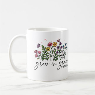 Grow in Grace - 2nd Peter 3:18 Floral Christian Coffee Mug