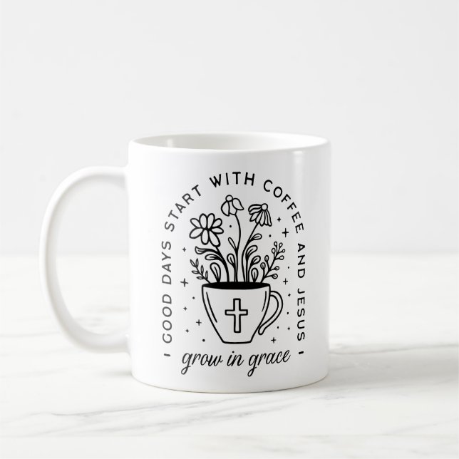 Grow in grace coffee and Jesus Christian quotes Coffee Mug (Left)