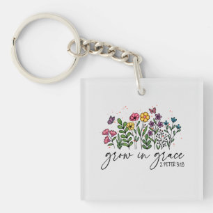 Grow in Grace - Floral Christian Keychain