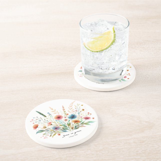 Grow in Grace floral Coaster (Side)