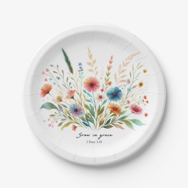 Grow in Grace floral Paper Plate (Front)