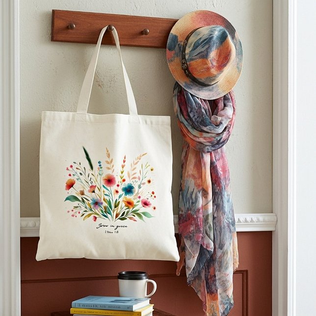 Grow in Grace floral personalized Tote Bag (Creator Uploaded)