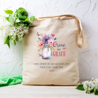 Grow In Grace Mason Jar Bible Sunday School Custom Tote Bag