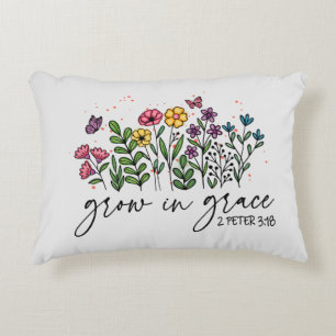 Grow in Grace – Vibrant Floral Inspirational Accent Pillow