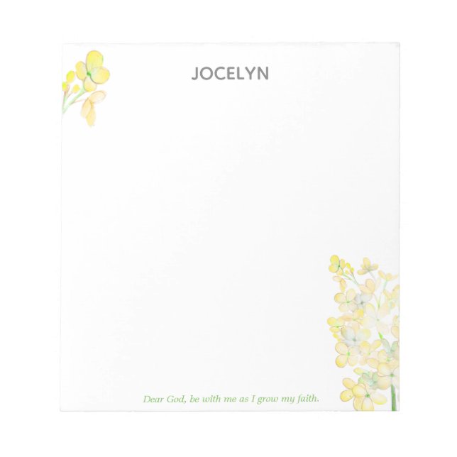 Grow My Faith Yellow Hyacinth Personalized Notepad (Front)
